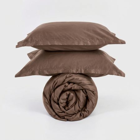 lenjerie de pat saten tc300 gri brown